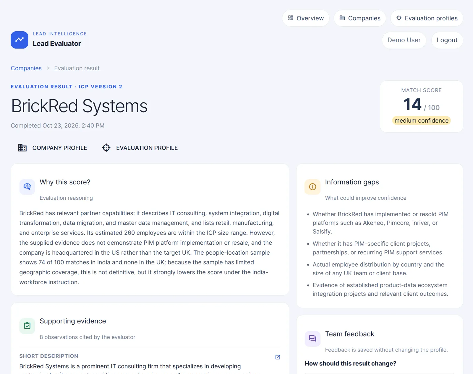 Lead evaluation that explains its reasoning